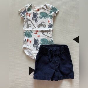 Carter’s|Baby boy outfit,truck tractor print (novelty) bodysuit & shorts•••